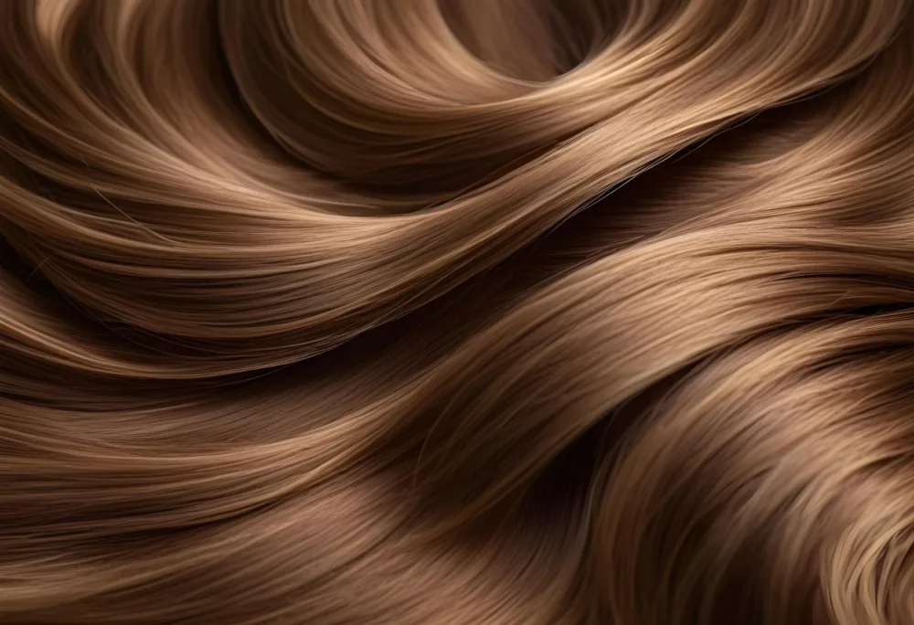 Brown Hair With Golden Highlights Wavy Texture Close Up Shot Studio Lighting Smooth And Shiny Strands Natural Hair Color Healthy Hair Hair Care Concept Beauty Product Advertisement 20 A17a