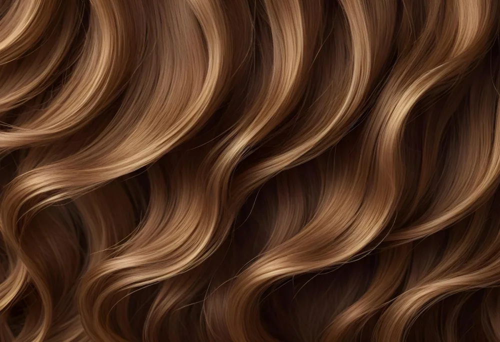 Brown Hair With Golden Highlights Wavy Texture Close Up Shot Studio Lighting Smooth And Shiny Strands Natural Hair Color Healthy Hair Hair Care Concept Beauty Product Advertisement 8 1cc1