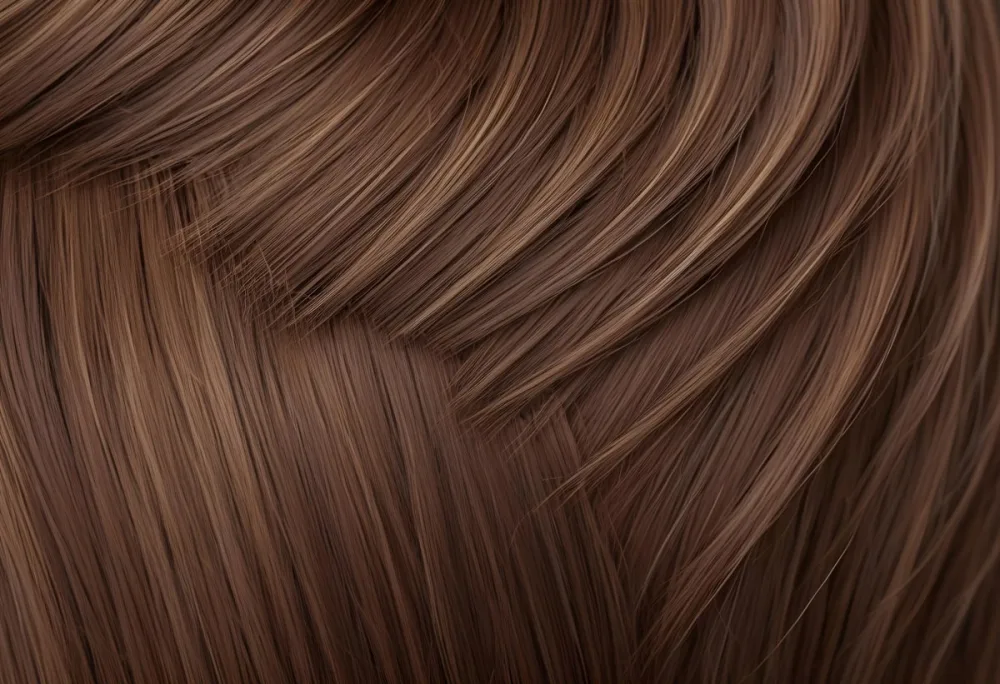 Brown Hair With Highlights Straight Shiny Healthy Well Groomed Close Up Shot Studio Lighting Professional Photography Hair Care Product Advertisement Beauty Concept Hair Texture 27 E536