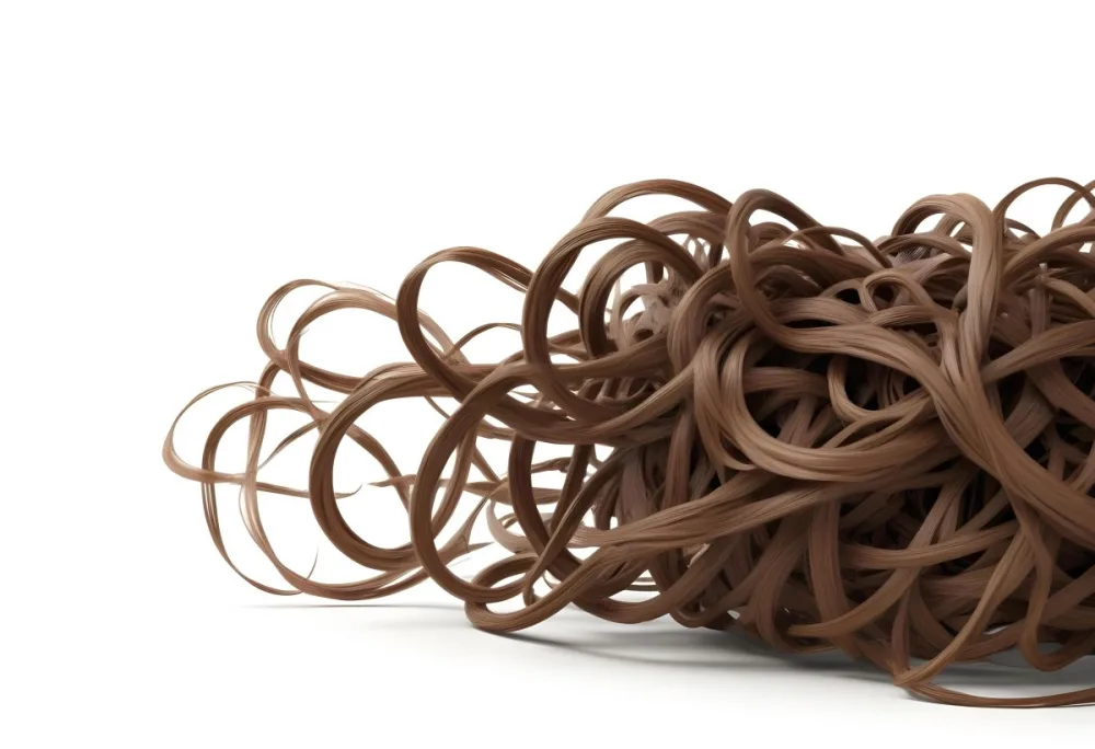 Brown Messy Hair Strands Light Brown And Dark Brown Tones Messy And Tangled Isolated On A White Background Studio Shot High Resolution 17 9721