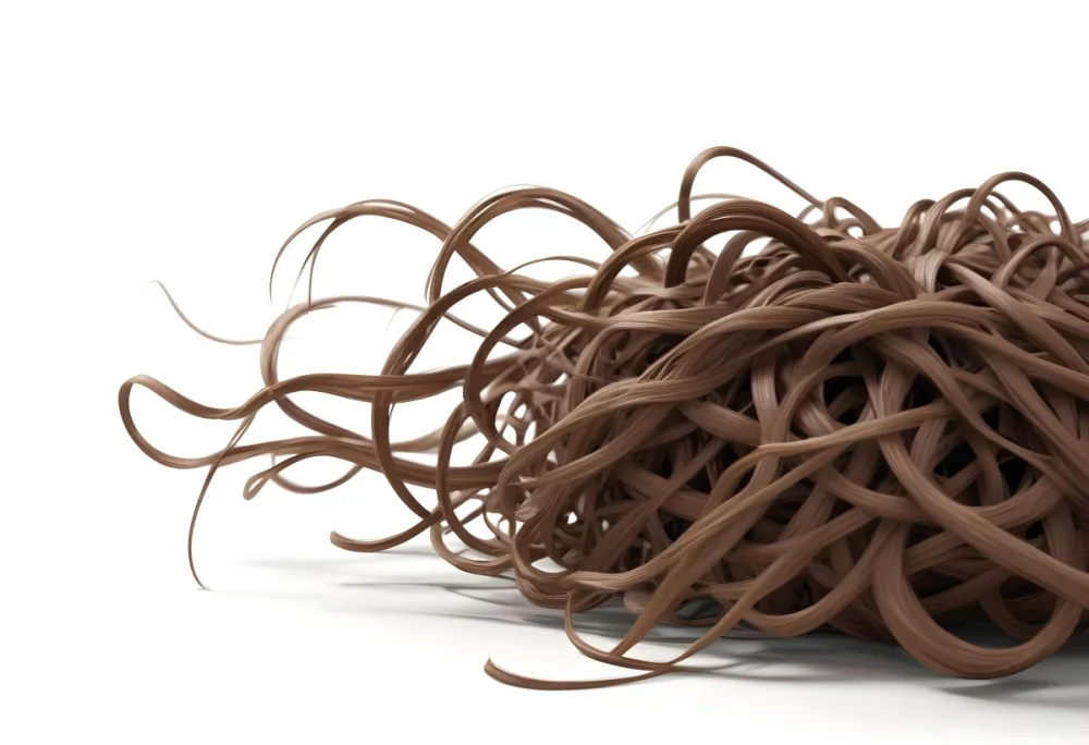 Brown Messy Hair Strands Light Brown And Dark Brown Tones Messy And Tangled Isolated On A White Background Studio Shot High Resolution 7 B136