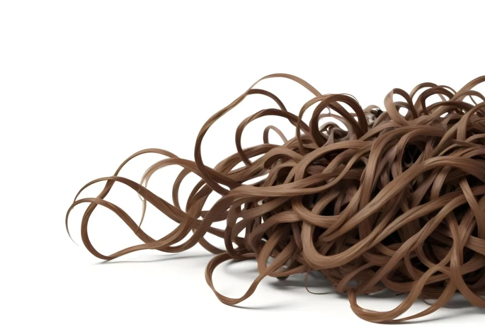 Brown Messy Hair Strands Light Brown And Dark Brown Tones Messy And Tangled Isolated On A White Background Studio Shot High Resolution 9 Aaa9