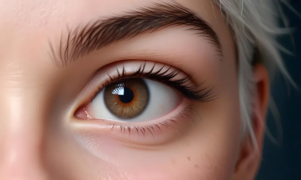 Close Up Of A 25 Year Old White Woman With Brown Eyes And White Hair In A Studio 21 5e27