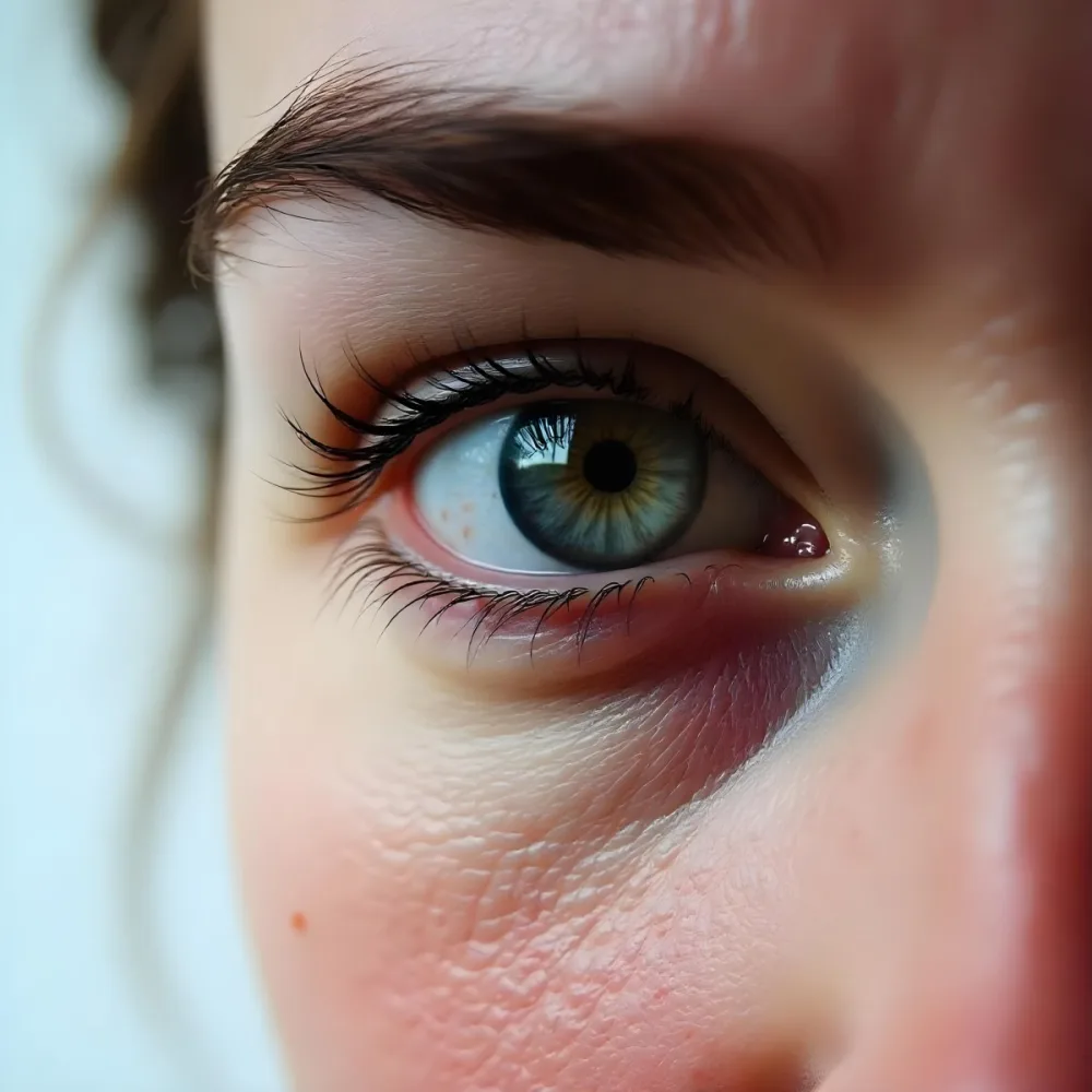 Close Up Of A Caucasian Woman S Eye Around 25 Years Old With Tears Falling Detailed Iris Red Veins And Fair Skin In A White Background 15 9e3f