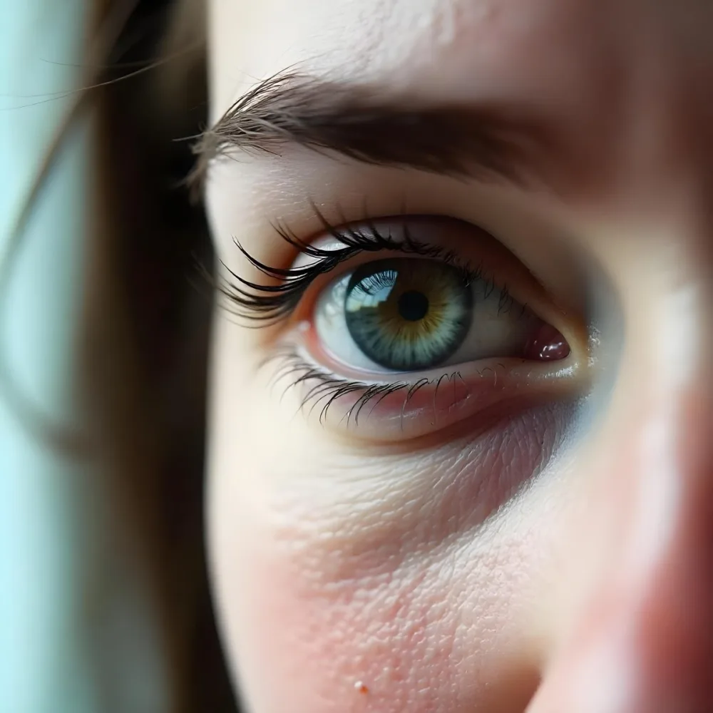 Close Up Of A Caucasian Woman S Eye Around 25 Years Old With Tears Falling Detailed Iris Red Veins And Fair Skin In A White Background 2 Ea5b