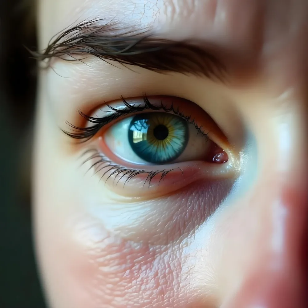 Close Up Of A Caucasian Woman S Eye Around 25 Years Old With Tears Falling Detailed Iris Red Veins And Fair Skin In A White Background 3 B9ed