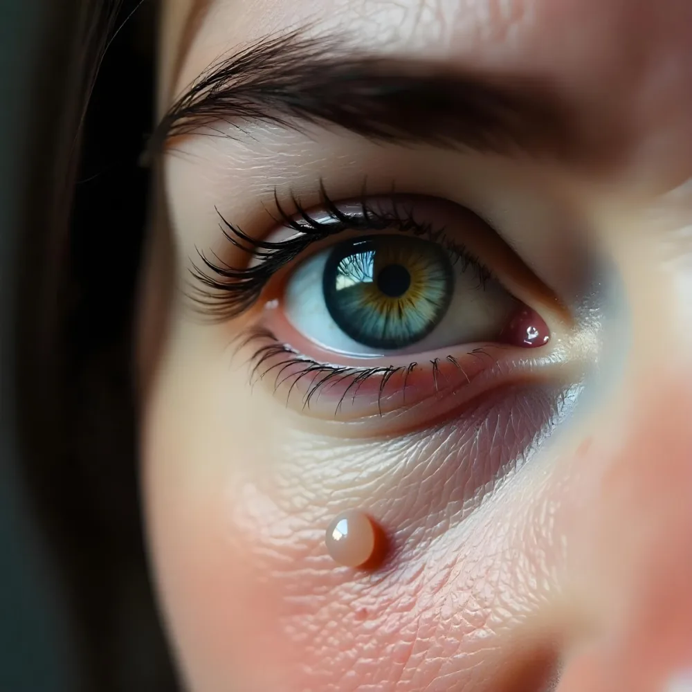 Close Up Of A Caucasian Woman S Eye Around 25 Years Old With Tears Falling Detailed Iris Red Veins And Fair Skin In A White Background 6 6422