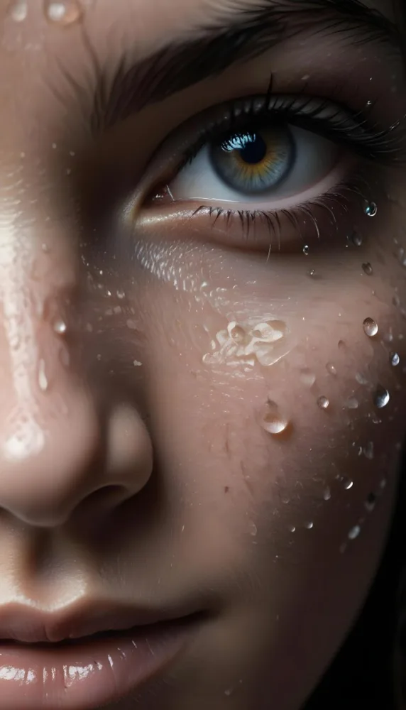 Close Up Of A Woman S Eye With Water Droplets On The Skin And Skin In A Bright Setting With A Soft Background 4 E6f2