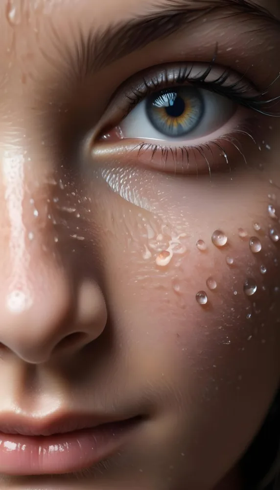 Close Up Of A Woman S Eye With Water Droplets On The Skin And Skin In A Bright Setting With A Soft Background 5 8e83