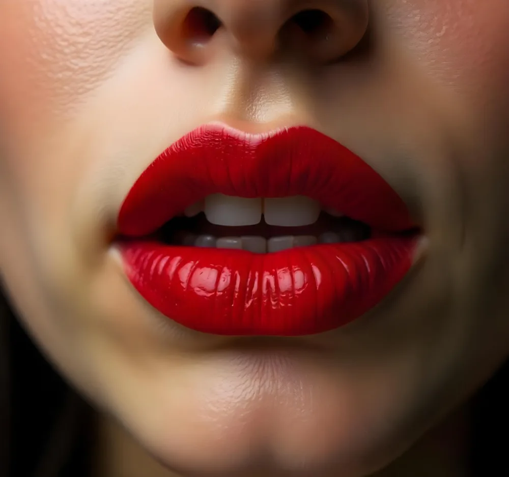 Close Up Of A Woman S Face With Bright Red Lipstick On Her Lips 22 F9aa