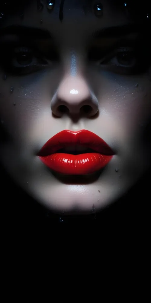 Close Up Of A Woman S Lips With Bold Red Lipstick Against A Dark Background With Water Droplets 11 26ec