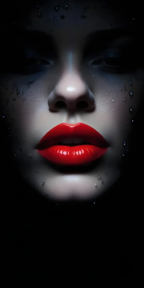 Close Up Of A Woman S Lips With Bold Red Lipstick Against A Dark Background With Water Droplets 12 5e0b