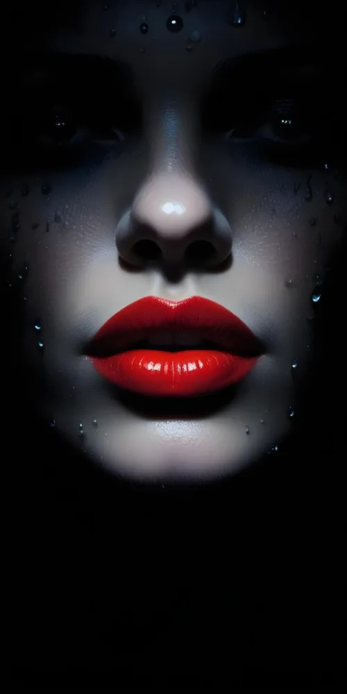 Close Up Of A Woman S Lips With Bold Red Lipstick Against A Dark Background With Water Droplets 14 8a75