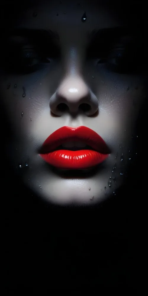 Close Up Of A Woman S Lips With Bold Red Lipstick Against A Dark Background With Water Droplets 2 176c
