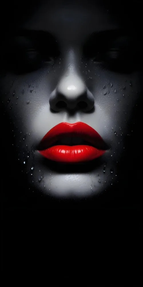 Close Up Of A Woman S Lips With Bold Red Lipstick Against A Dark Background With Water Droplets 3 41cb