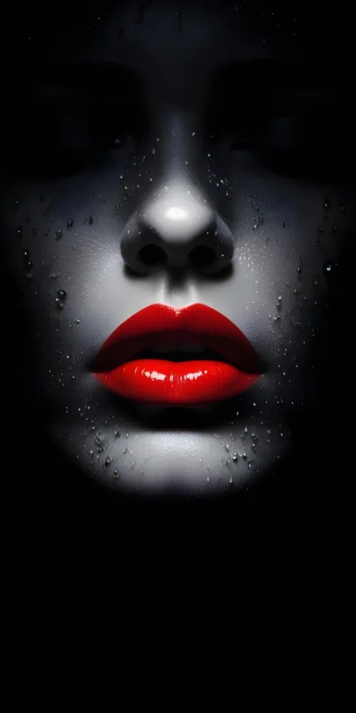 Close Up Of A Woman S Lips With Bold Red Lipstick Against A Dark Background With Water Droplets 5 4078