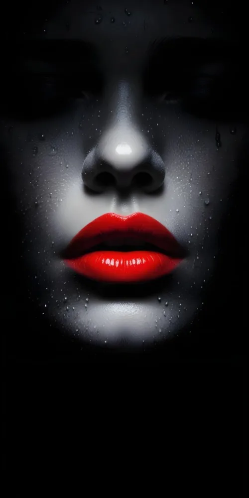 Close Up Of A Woman S Lips With Bold Red Lipstick Against A Dark Background With Water Droplets 6 Deb5