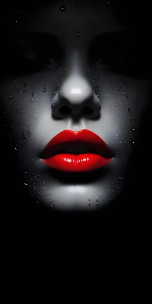 Close Up Of A Woman S Lips With Bold Red Lipstick Against A Dark Background With Water Droplets 7 99e9