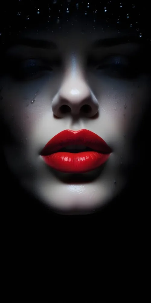 Close Up Of A Woman S Lips With Bold Red Lipstick Against A Dark Background With Water Droplets 8 F9e0