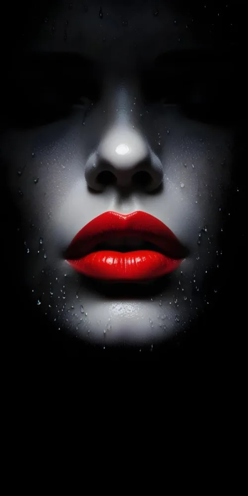 Close Up Of A Woman S Lips With Bold Red Lipstick Against A Dark Background With Water Droplets 9