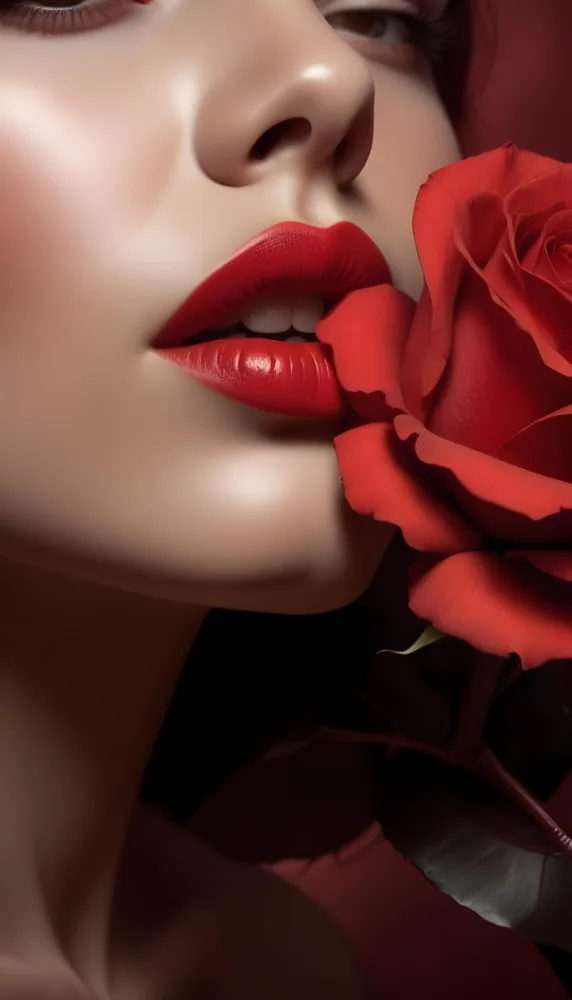Close Up Of A Woman S Red Lips And A Red Rose With Dramatic Lighting And Shadow Effect 10 50f3
