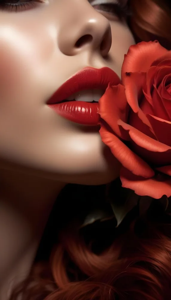 Close Up Of A Woman S Red Lips And A Red Rose With Dramatic Lighting And Shadow Effect 14 Fbc9