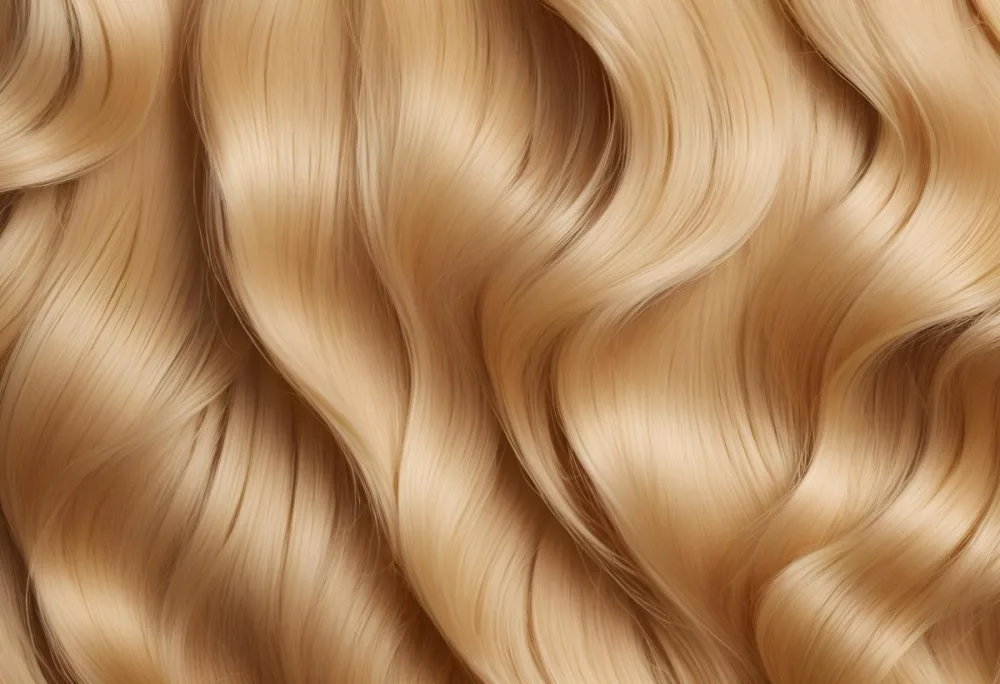 Close Up Of Blonde Hair Golden Blonde Color Shiny And Healthy Soft Waves Smooth Texture Clean And Bright Well Maintained Studio Lighting Professional Hair Care Product Advertisement 15 4ba3