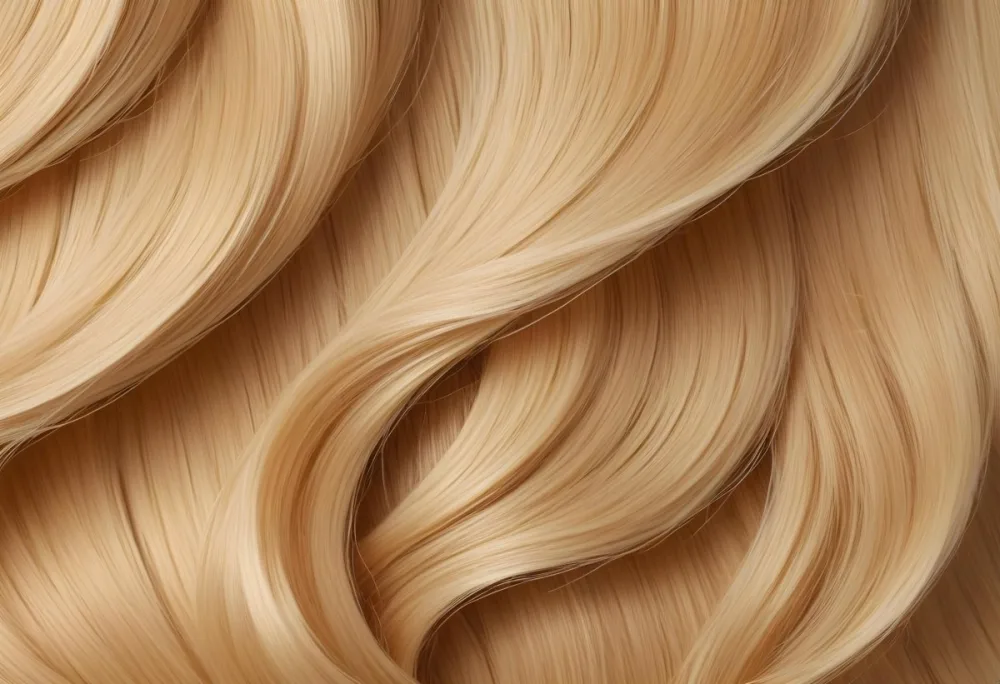 Close Up Of Blonde Hair Golden Blonde Color Shiny And Healthy Soft Waves Smooth Texture Clean And Bright Well Maintained Studio Lighting Professional Hair Care Product Advertisement 19 Da31