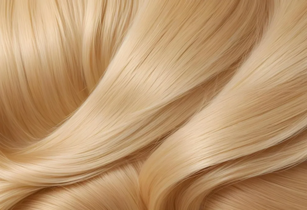 Close Up Of Blonde Hair Golden Blonde Color Shiny And Healthy Soft Waves Smooth Texture Clean And Bright Well Maintained Studio Lighting Professional Hair Care Product Advertisement 2 Bbce