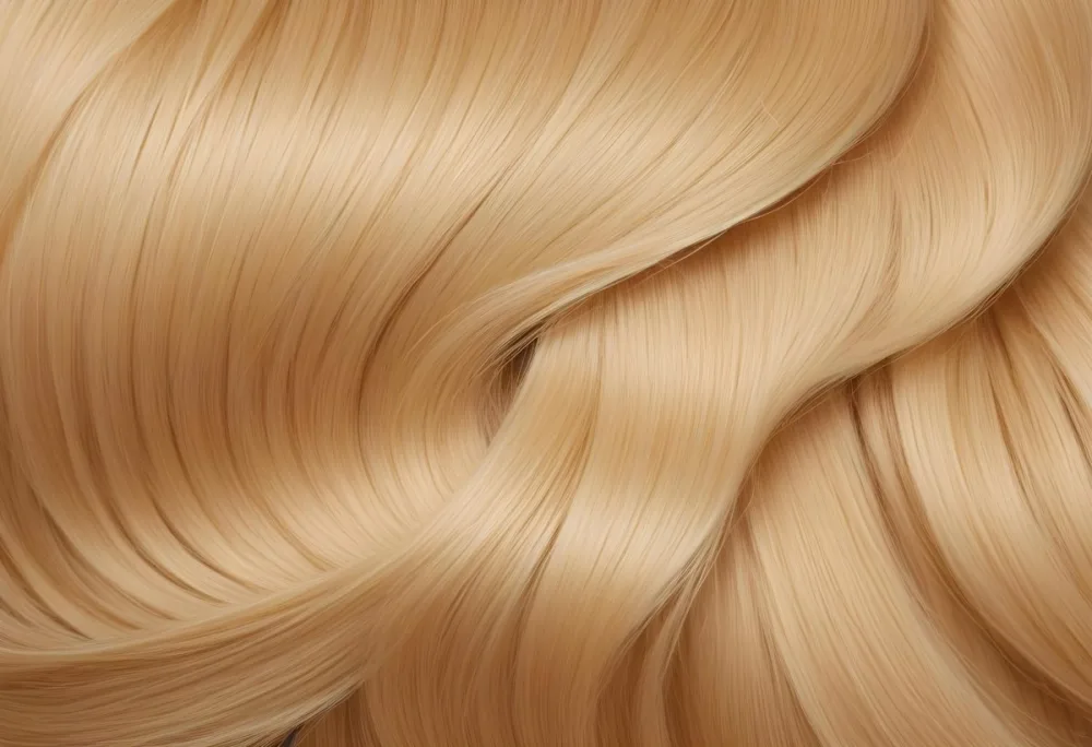 Close Up Of Blonde Hair Golden Blonde Color Shiny And Healthy Soft Waves Smooth Texture Clean And Bright Well Maintained Studio Lighting Professional Hair Care Product Advertisement 26 F178