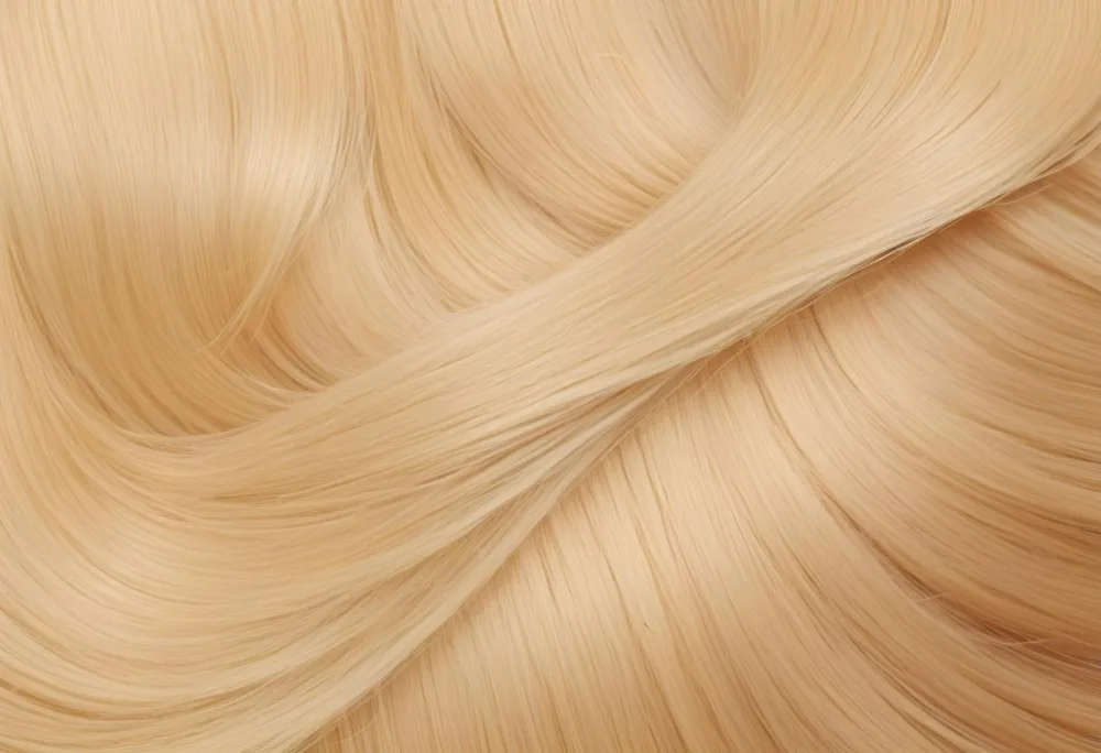 Close Up Of Blonde Hair Golden Blonde Color Shiny And Healthy Soft Waves Smooth Texture Clean And Bright Well Maintained Studio Lighting Professional Hair Care Product Advertisement 7 8a8b