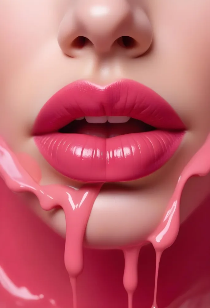 Close Up Of Full Glossy Lips Painted In A Vibrant Pink Color With A Small Gap Showing A Hint Of Teeth The Lips Are Surrounded By A Soft Flowing Pink Substance That Resembles Melted Wax Creating A Striking Contrast 28 Ea79