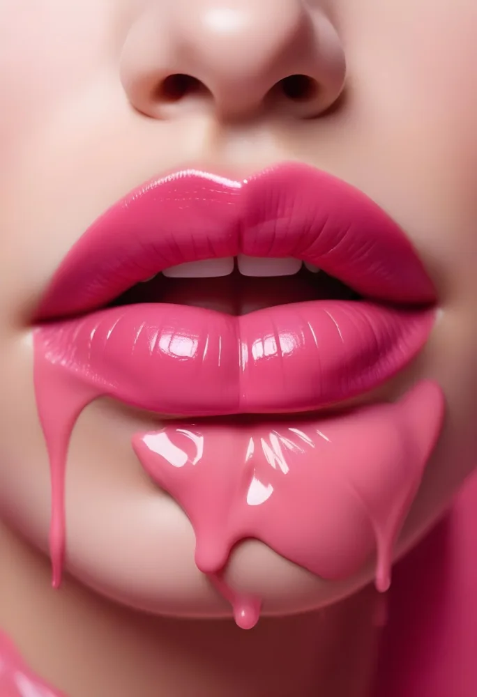 Close Up Of Full Glossy Lips Painted In A Vibrant Pink Color With A Small Gap Showing A Hint Of Teeth The Lips Are Surrounded By A Soft Flowing Pink Substance That Resembles Melted Wax Creating A Striking Contrast 29 66ce