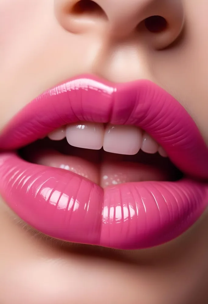 Close Up Of Full Glossy Lips Painted In A Vibrant Pink Color With A Small Gap Showing A Hint Of Teeth The Lips Are Surrounded By A Soft Flowing Pink Substance That Resembles Melted Wax Creating A Striking Contrast 31 3c62