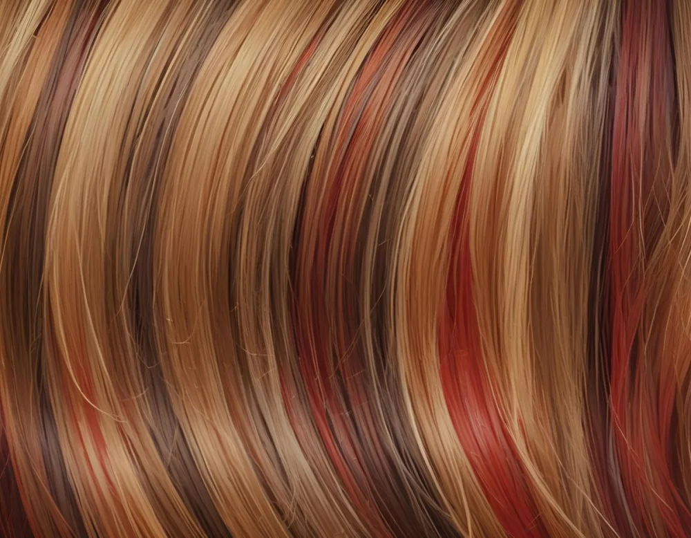 Close Up Of Wavy Hair With A Mix Of Brown Blonde And Red Tones Creating A Warm And Textured Appearance Studio Shot 29 0003