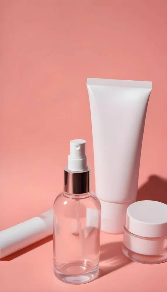 Cosmetic Bottles And Tubes Of Different Sizes And Shapes On A Pink Background Some Of Them Are White And Transparent 1 E951 3bf9