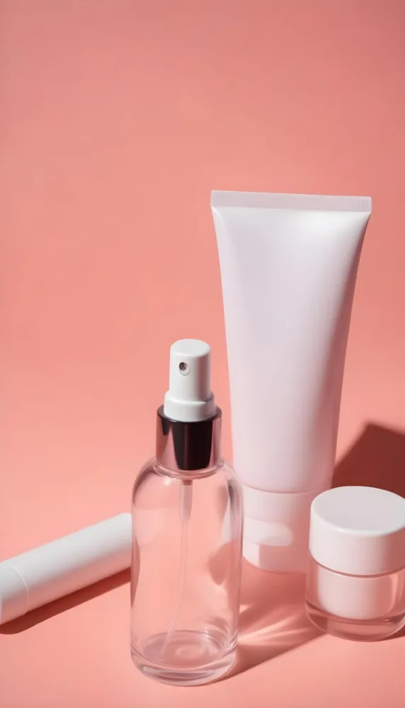 Cosmetic Bottles And Tubes Of Different Sizes And Shapes On A Pink Background Some Of Them Are White And Transparent 24 D762 3366