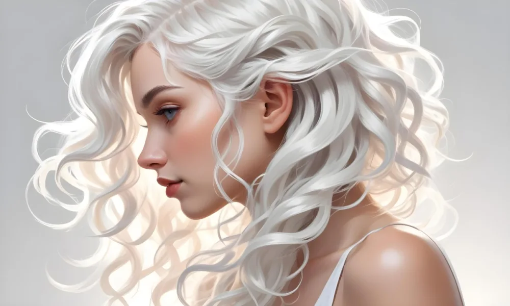 Curly White Hair Strands Light Reflections White Background 1 D1b3
