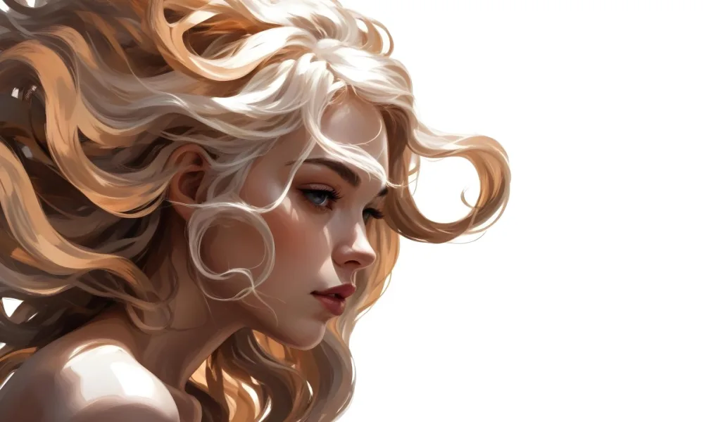 Curly White Hair Strands Light Reflections White Background 10 6a9f