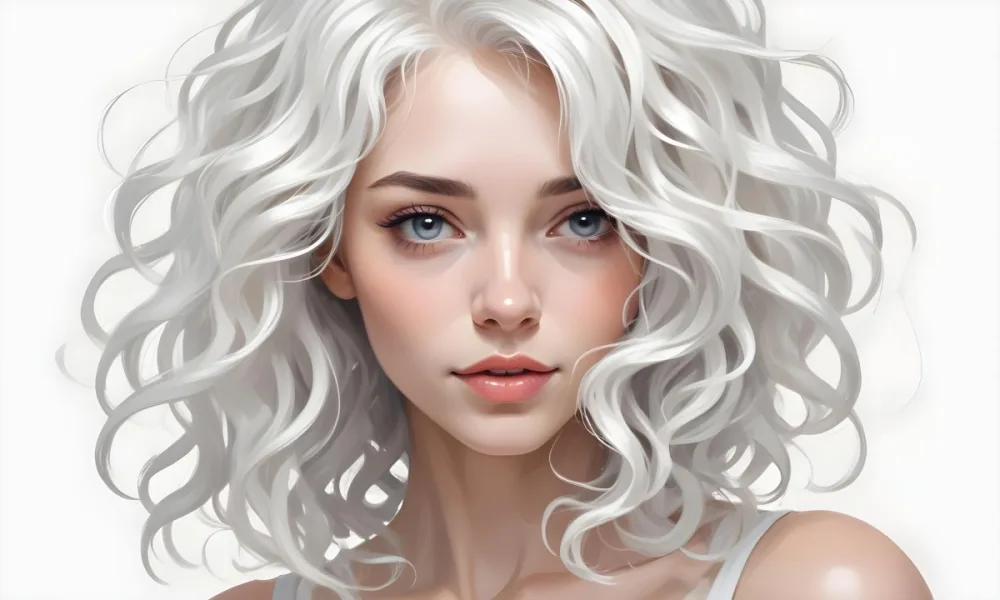 Curly White Hair Strands Light Reflections White Background 13