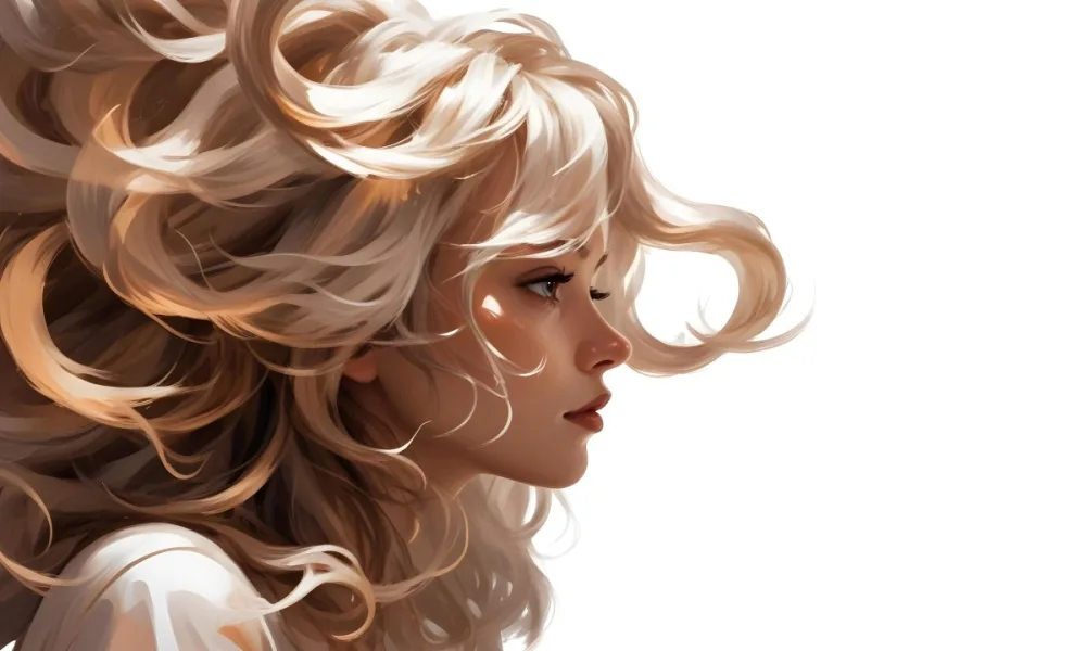 Curly White Hair Strands Light Reflections White Background 2 0afd