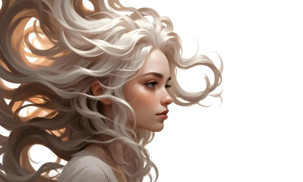 Curly White Hair Strands Light Reflections White Background 27 E479