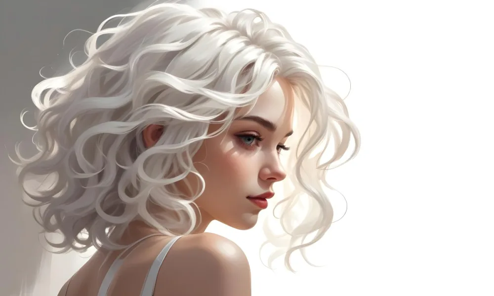 Curly White Hair Strands Light Reflections White Background 3 4e50