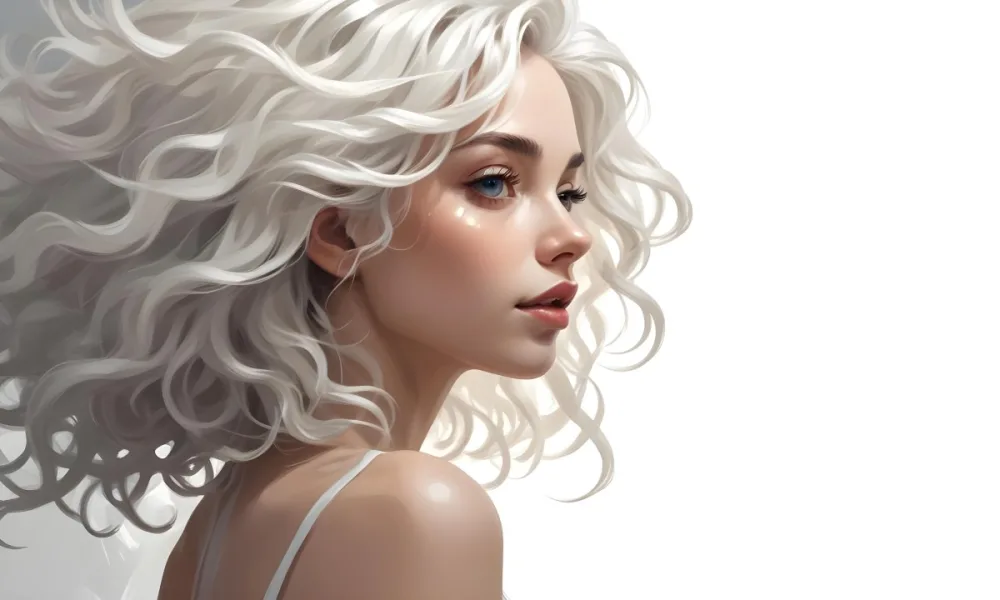 Curly White Hair Strands Light Reflections White Background 5 Fb97