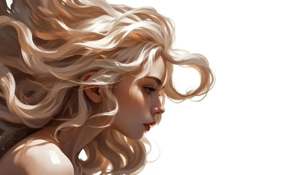 Curly White Hair Strands Light Reflections White Background 6 074b