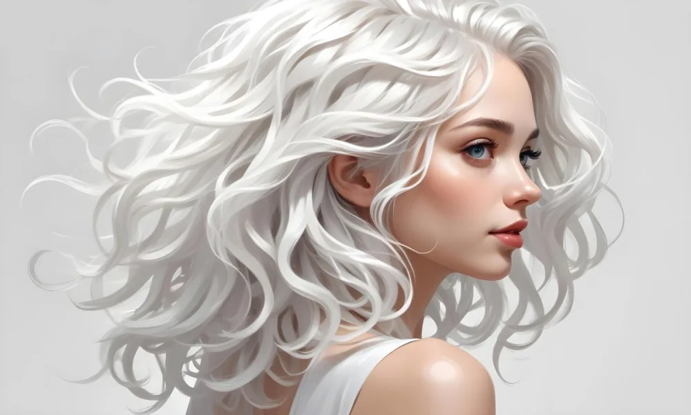 Curly White Hair Strands Light Reflections White Background 7 E171