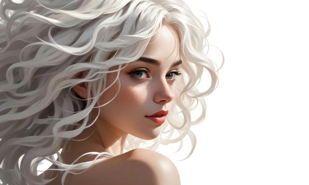 Curly White Hair Strands Light Reflections White Background 8 6e9d