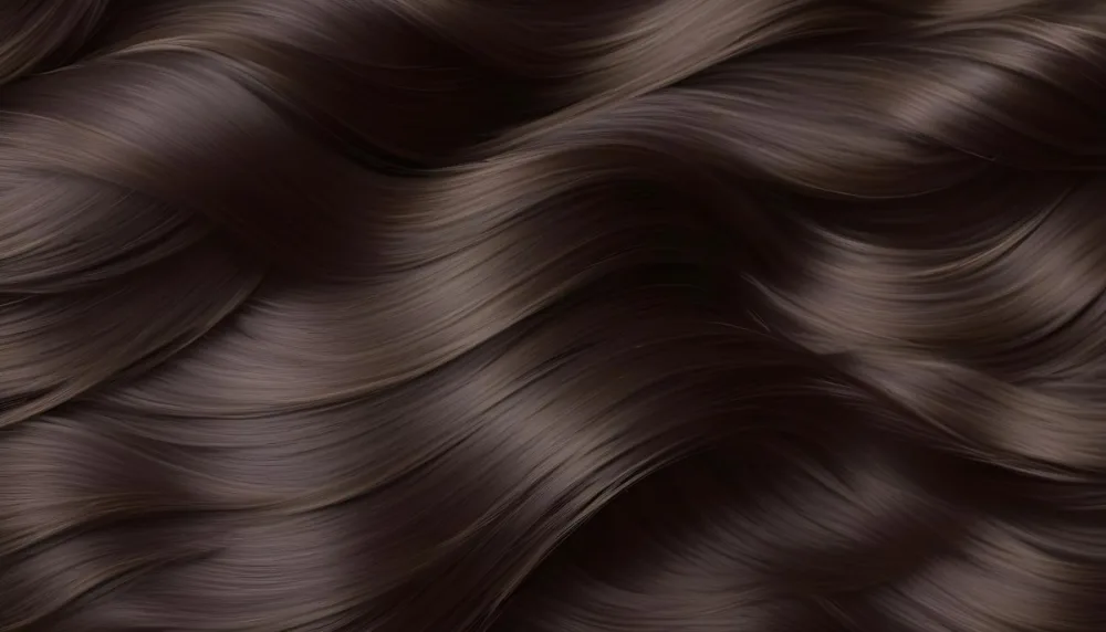 Dark Brown Wavy Hair Strands Shiny And Smooth Texture Creating A Flowing Pattern Against A Plain Neutral Background 2 F909