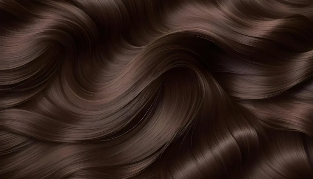 Dark Brown Wavy Hair Strands Shiny And Smooth Texture Creating A Flowing Pattern Against A Plain Neutral Background 25 4e15