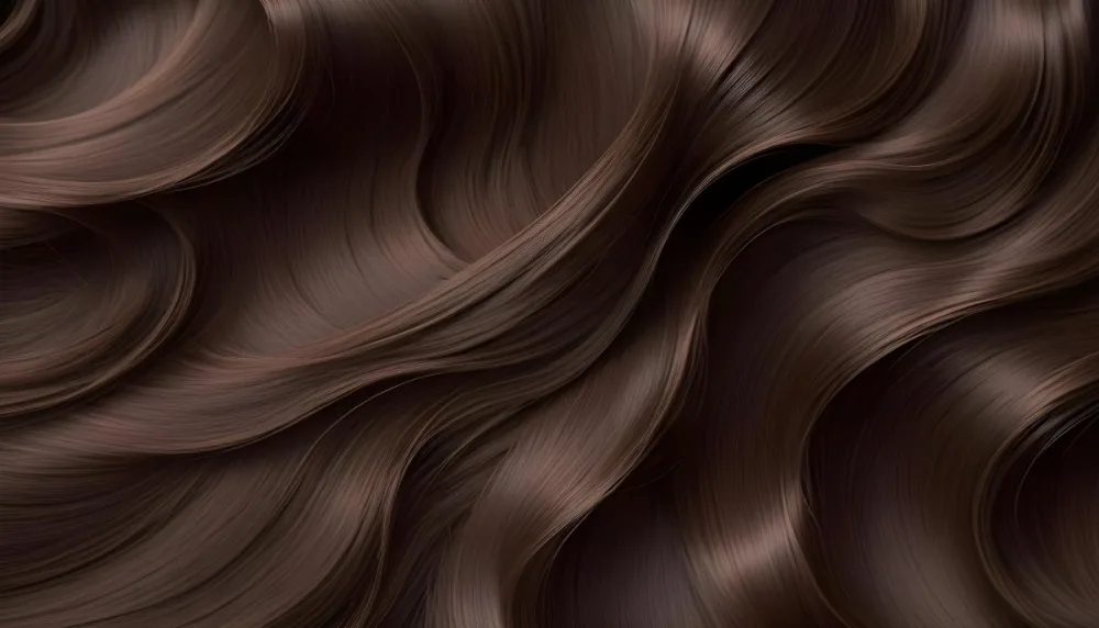 Dark Brown Wavy Hair Strands Shiny And Smooth Texture Creating A Flowing Pattern Against A Plain Neutral Background 7 Dd10